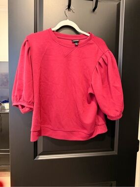 ' Red Puff-Sleeve Sweatshirt - Pleated Shoulder Detail